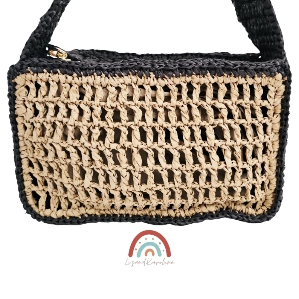 New! J. Crew Paros Open Weave Straw Bag with Horseshoe Charm